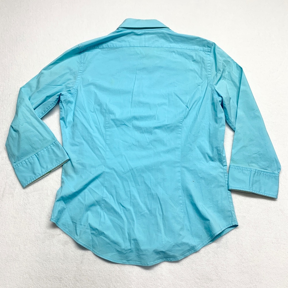 Ralph Lauren Sport Button Down Shirt Womens Size 8 Turquoise Stretch Cotton Pony - Picture 11 of 11